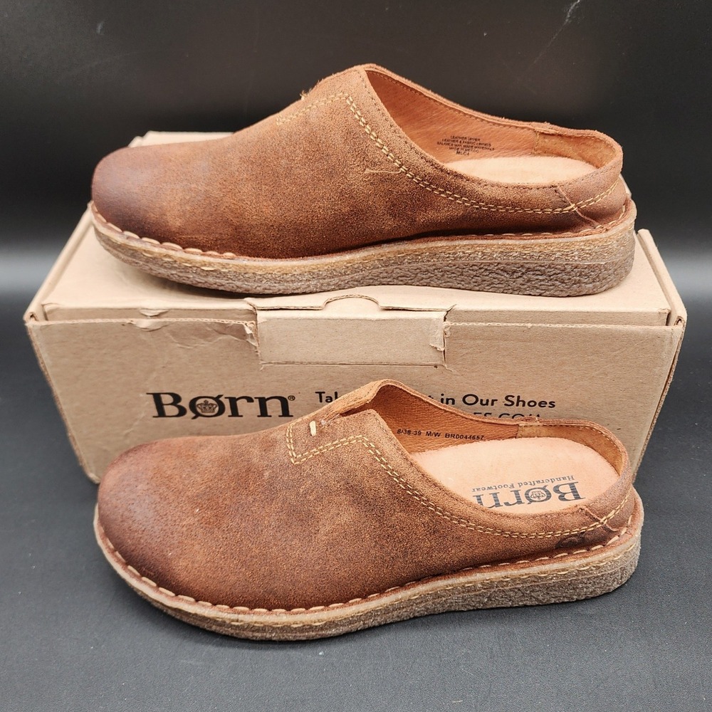 Born 8 Brown Seana Leather Clogs Mules Distressed Boho Cottagecore Comfort Shoes